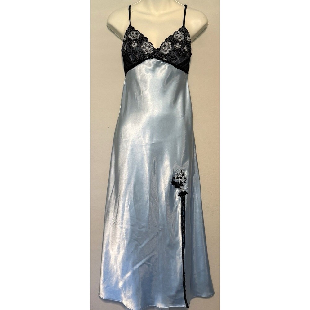 Intimates by Flora Satin Maxi Slip Dress Negligee Sz M Babydoll Sexy Y2K